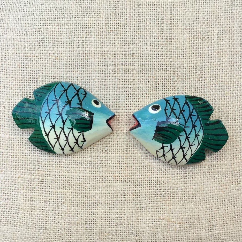 Hand Painted Fish Pierced Earrings Vintage